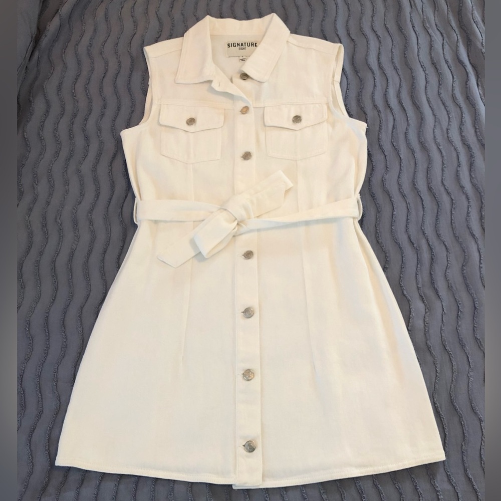 NWT Signature Eight Denim Mini Dress - White - Large